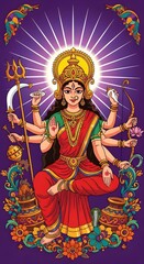 Vector illustration of Hindu Goddess Kushmanda for Navaratri festival