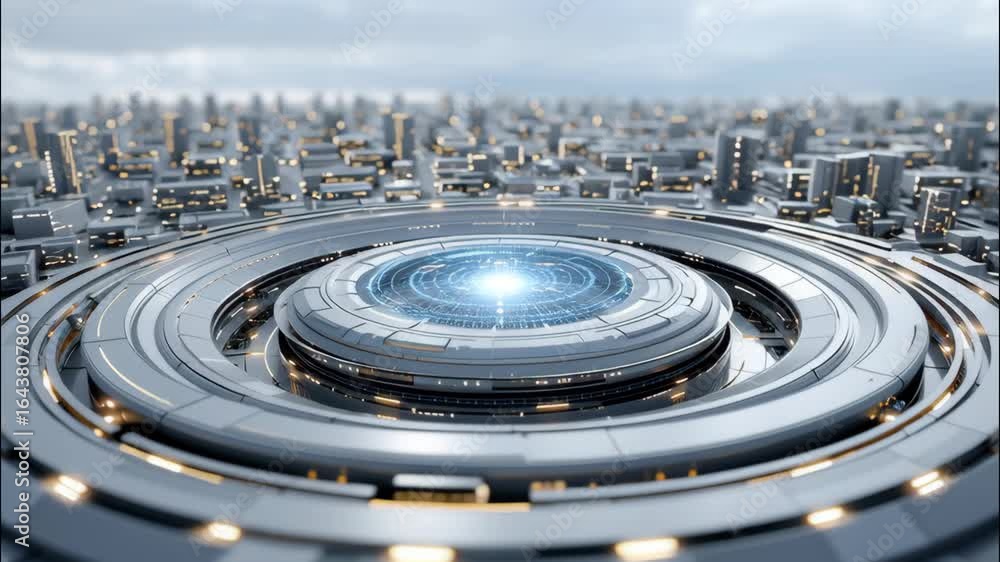 Poster futuristic cityscape with advanced technology and dynamic architecture in a vast urban environment