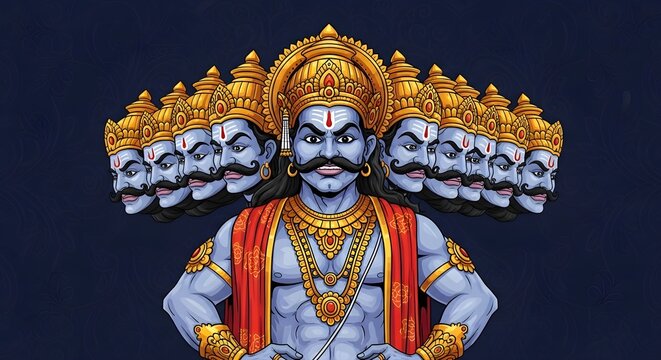 Illustration of Ravana, the ten-headed demon king for Dussehra festival