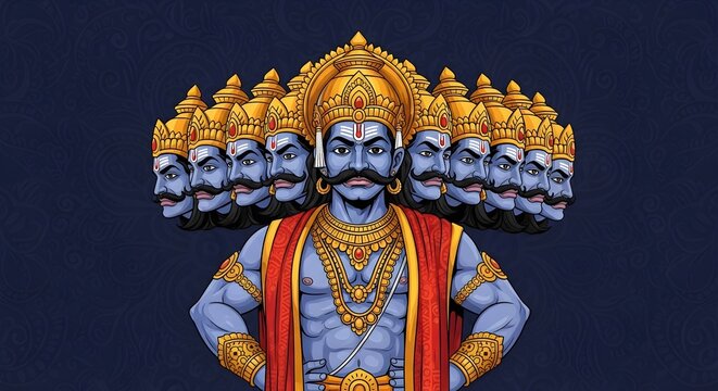 Illustration of Ravana, the ten-headed demon king for Dussehra festival - Powered by Adobe