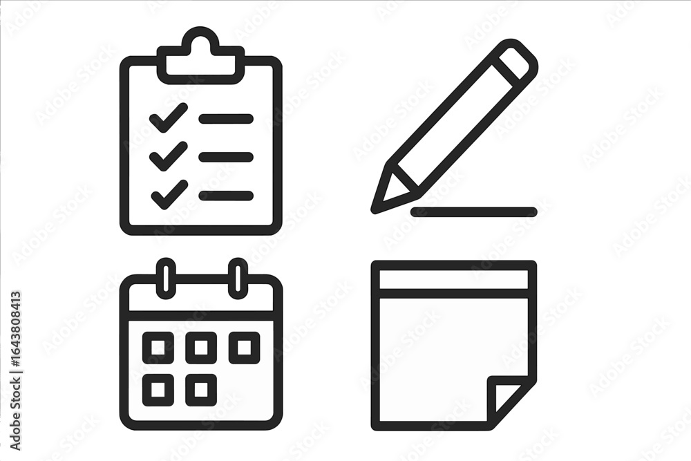 Poster checklist and calendar icons for organization and planning in various tasks and events