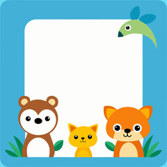Naklejka premium Cute cartoon animals border with a blank space for text