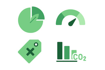 Various green icons representing environmental sustainability and data visualization in a modern design context