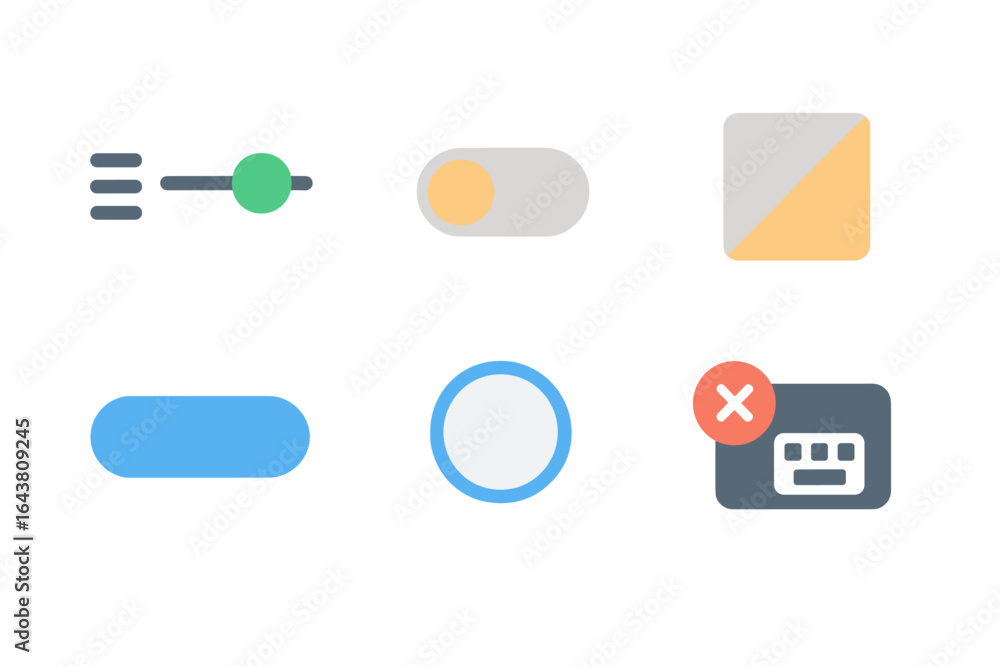 Poster collection of user interface buttons and toggle switches for digital design projects