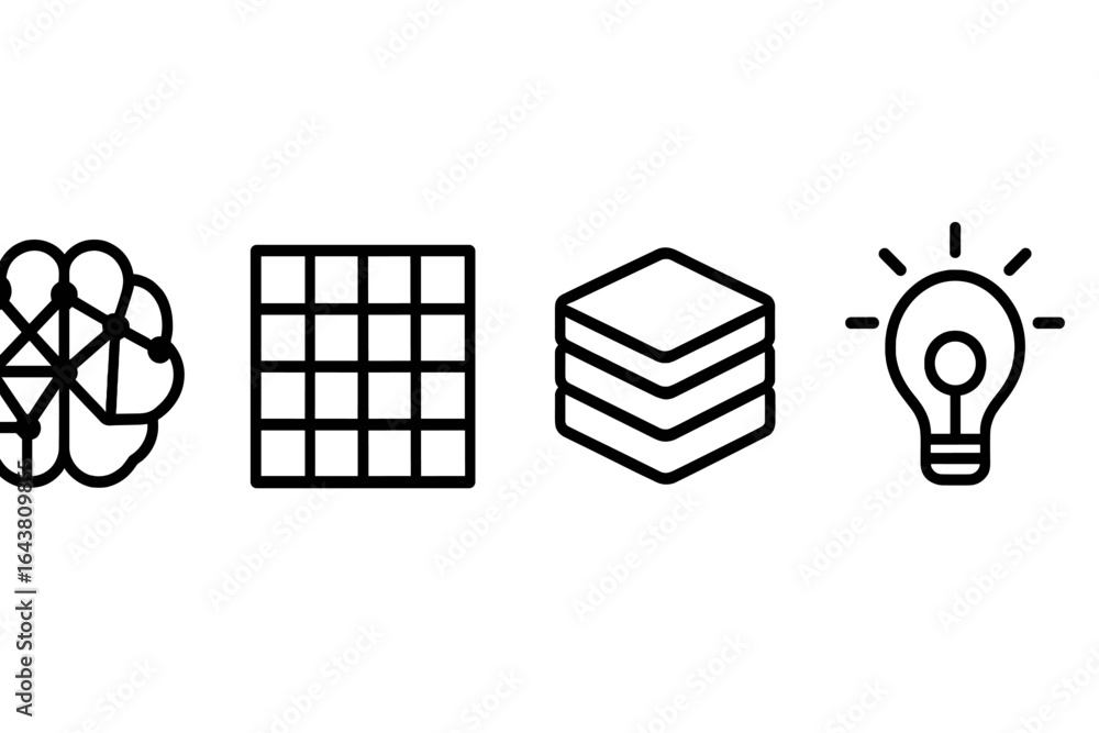 Aufkleber creative symbols representing concepts of artificial intelligence, data structures, and innovation i