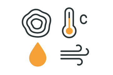 Weather symbols representing temperature, precipitation, and wind in a minimalistic design for educational purposes