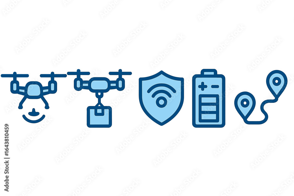 Poster drones equipped with delivery systems, connectivity features, batteries, and navigation tools for ef