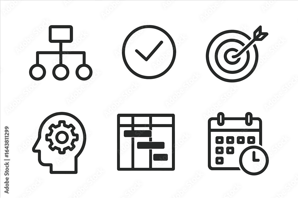 Poster visual representation of project management concepts including planning, task completion, and timeli