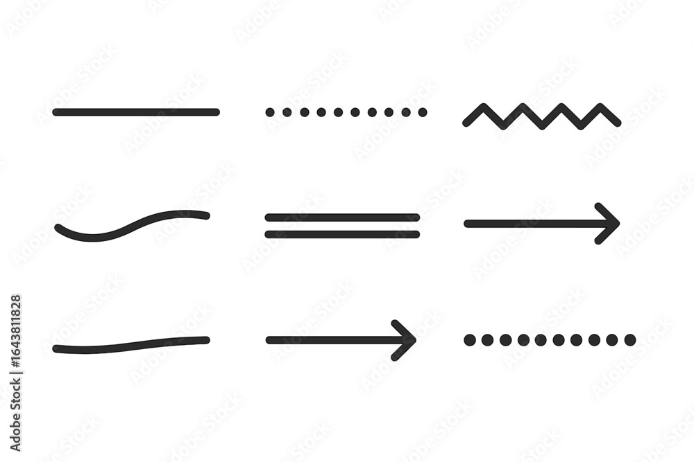 Poster various line styles and patterns for graphic design applications and visual communication use