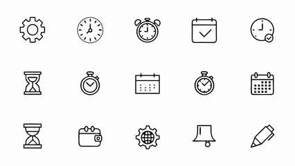Fototapeta premium Business Time Management Line Art Set – Clean Outlined Icons for Productivity and Scheduling