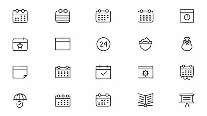 Calendar & Date Line Art Icons – Crisp Vector Outlines for Scheduling and Planning