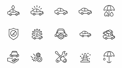 Fototapeta premium Car Insurance Line Art Collection – Clean Outlined Auto Protection Symbols