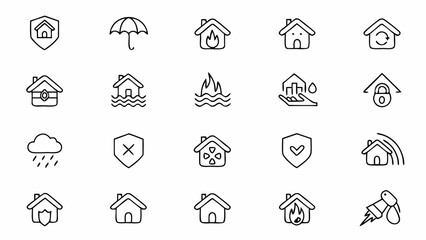 Fototapeta premium Home Insurance Line Art Set – Minimal House Protection Outline Designs