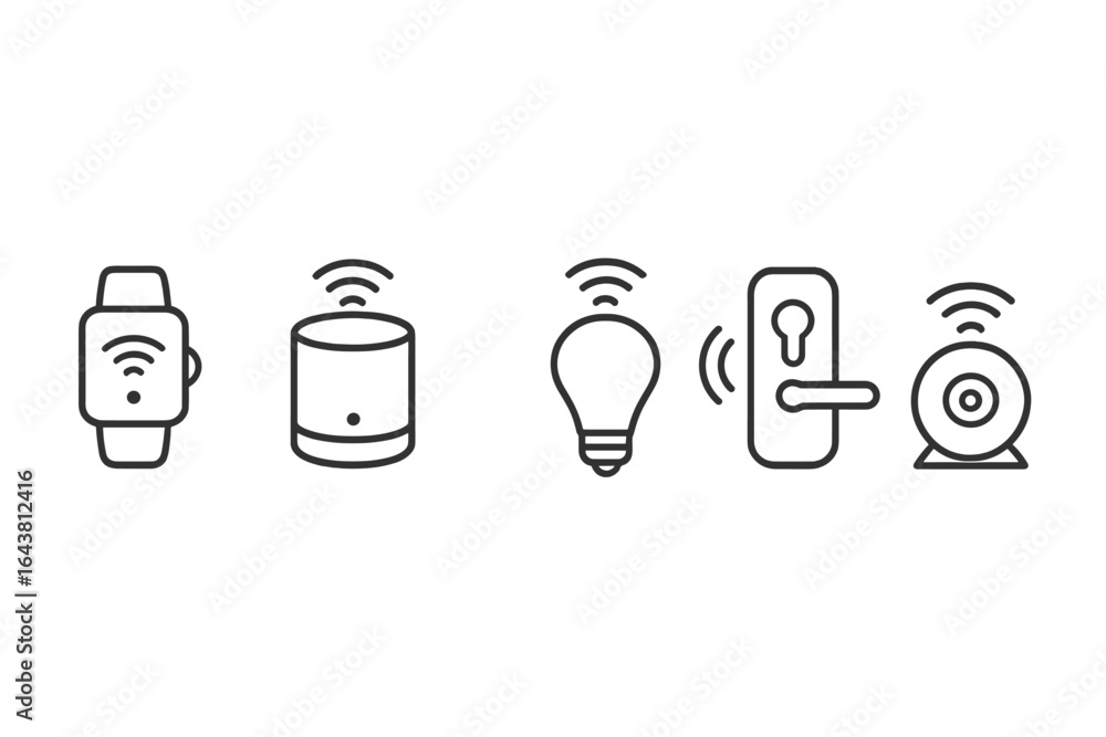 Poster various smart home devices connected through a wireless network showcasing modern technology integra