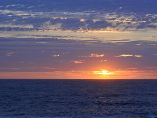 Sunset with very cloudy sky over the ocean 