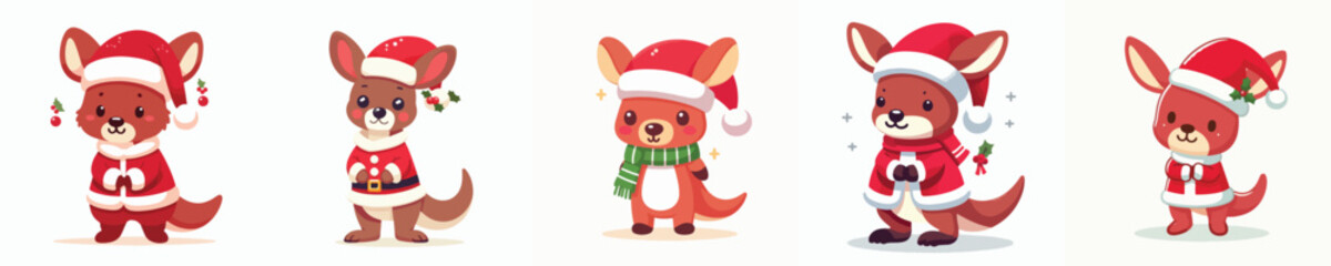 cute kangaroo vector in Christmas costume