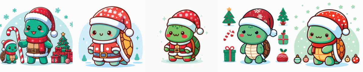 cute turtle vector dressed as christmas