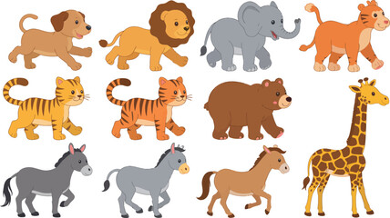 Fototapeta premium A Colorful Collection of Playful and Adorable Cartoon Wild Animals for Design