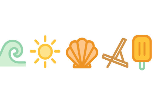 Engaging summer icons representing beach activities and relaxation by the shore