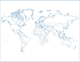 Simple world map with country borders, showing all continents.