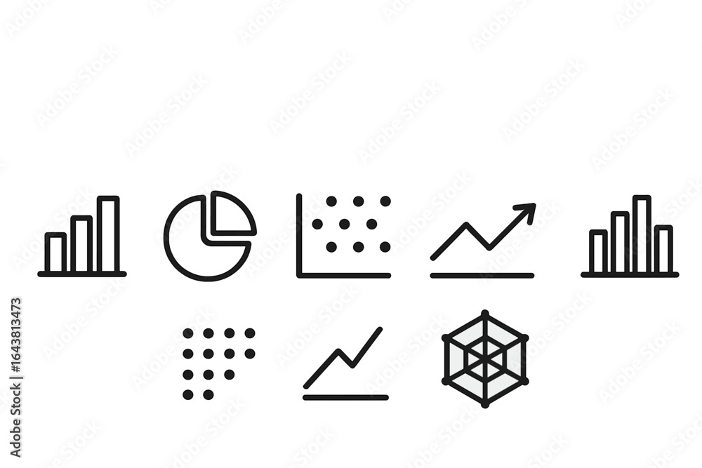 Poster collection of modern data visualization icons featuring graphs and charts for effective analysis
