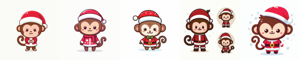 cute monkey vector in Christmas costume
