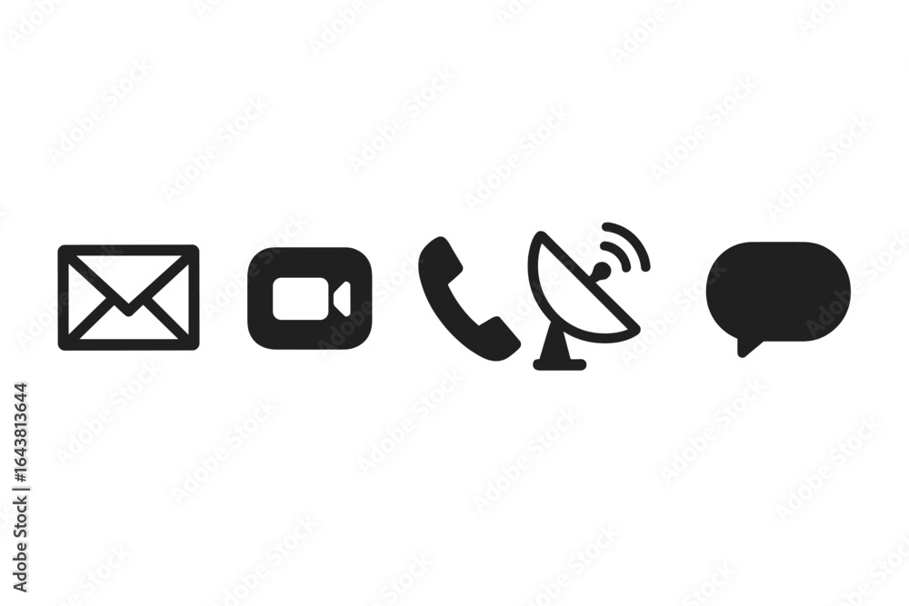 Poster communication icons representing various digital interaction methods and technologies for modern con
