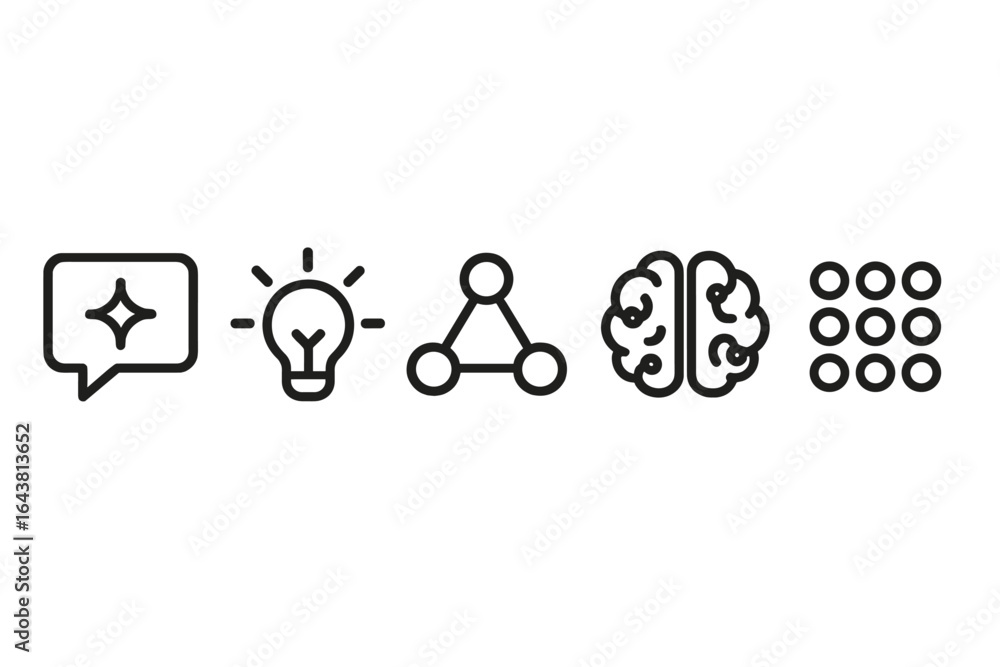 Poster creative symbols representing innovation, connection, intelligence, and complexity in a minimalist d