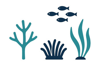 Obraz premium Colorful marine life illustration with coral and fish swimming in aquatic environment