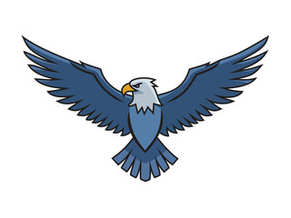 Flying bald eagle mascot with outstretched wings, an illustration representing power, freedom, strength, patriotism, and wild nature or sports teams