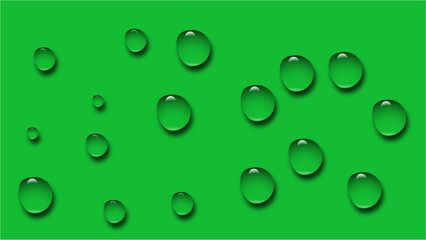 . Abstract water drops, bubbles on transparent background, digital liquid design,drops of dew on a green background