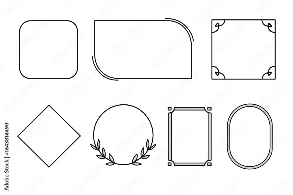 Poster various outline shapes and decorative frames for design projects displayed on a white background