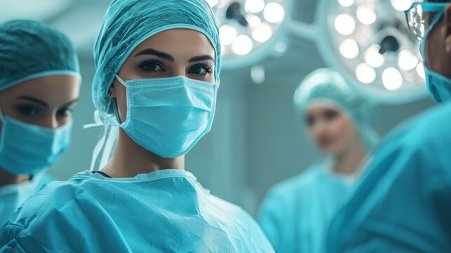 A group of healthcare professionals in a hospital operating room. 