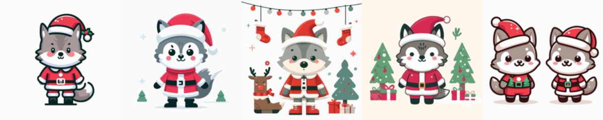 cute wolf vector in Christmas costume