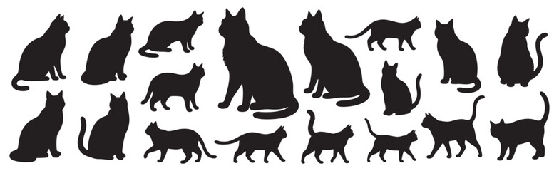 Collection of Black Cat Silhouettes in Various Poses