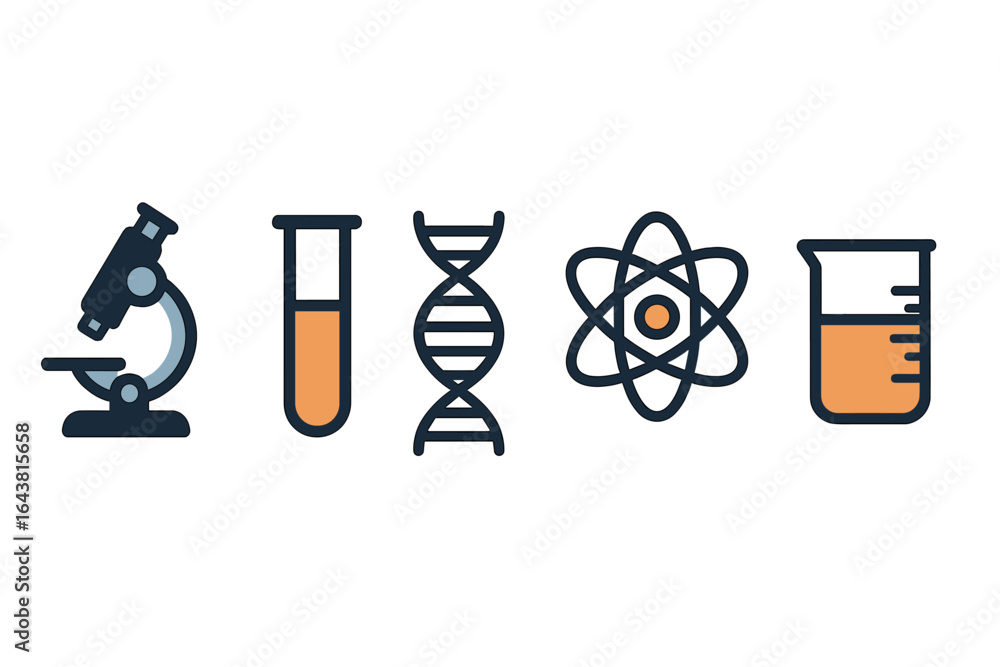 Poster exploring the world of science with essential lab equipment and symbols in a creative design