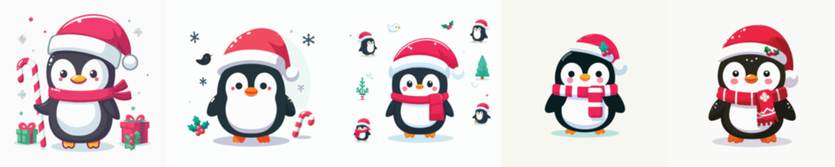 cute penguin vector in Christmas costume