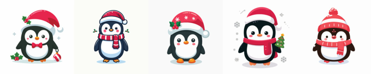 cute penguin vector in Christmas costume