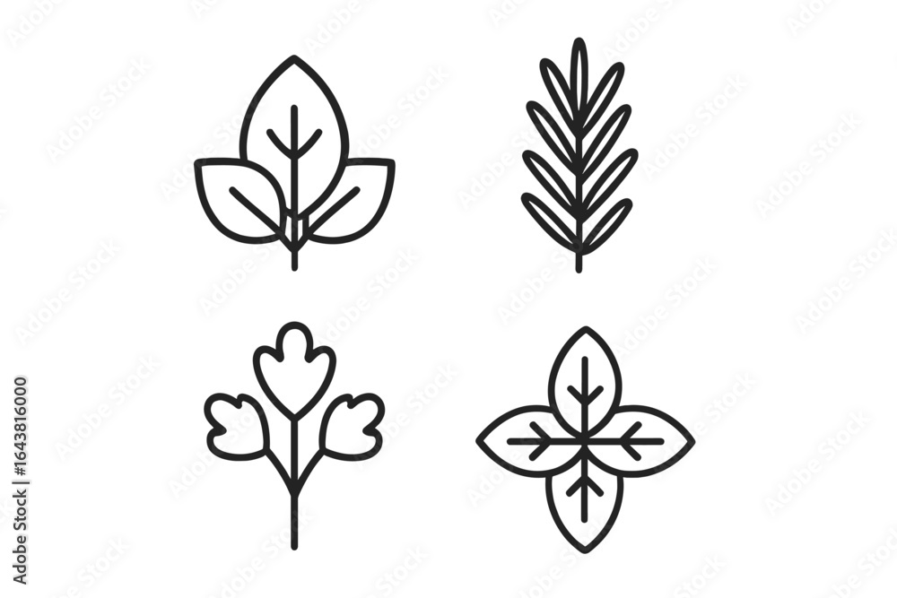 Aufkleber different types of leaves illustrated in simple line art style suitable for various design projects