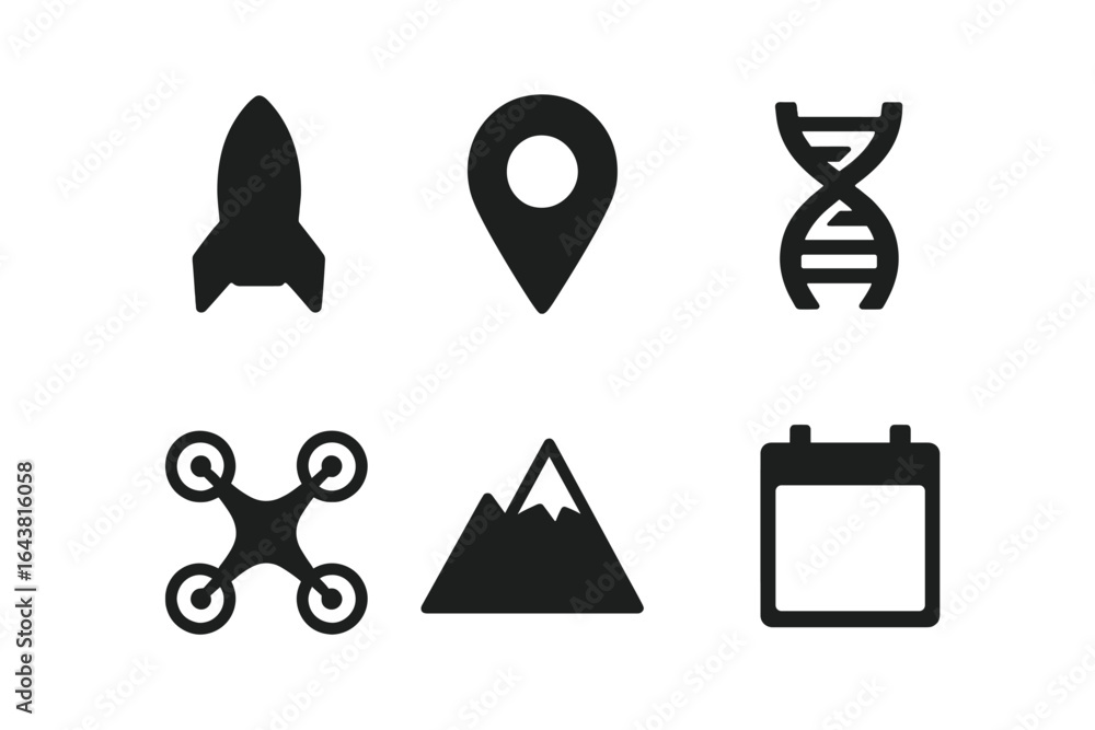 Poster creative icons representing technology, location, science, and nature in a minimalistic design suita