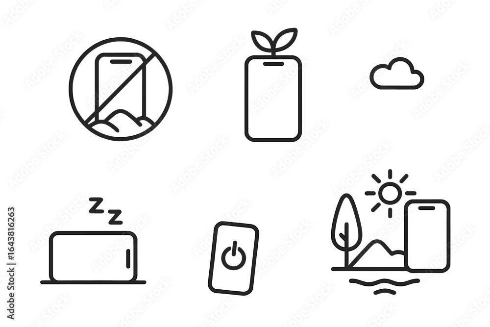 Poster exploring smartphone features through various illustrative icons in a minimalist style