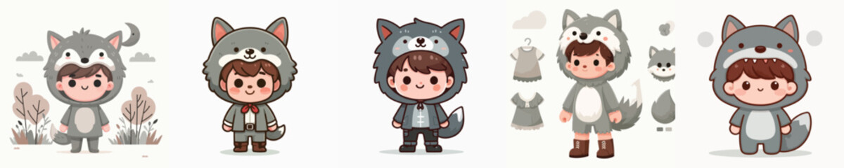 vector of a child in a wolf costume
