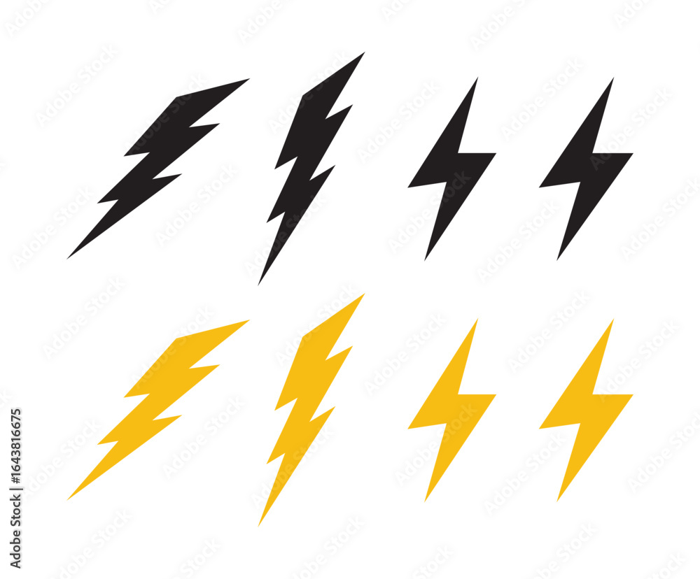 Fototapete lightning bolt vector icon set with different versions for web or app design, isolated on a white ba