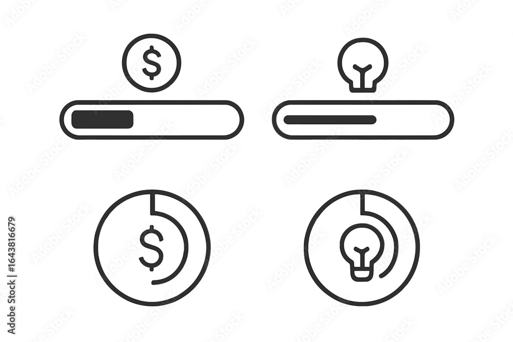 Aufkleber collection of simple icons representing financial and energy-related concepts in a minimalist style