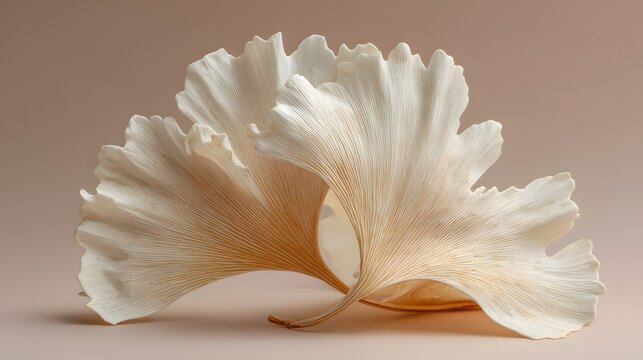 Close-up of a dried ginkgo biloba leaf.