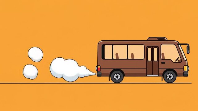 animated minibus emitting exhaust fumes moving forward