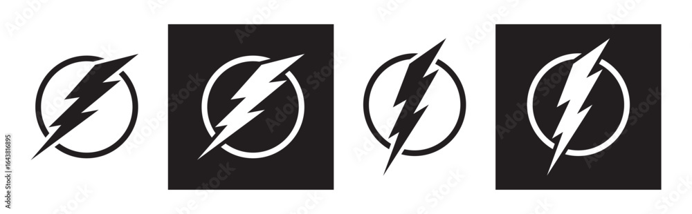 Aufkleber collection of lightning bolt vector icons with different versions for web design, isolated on a blac