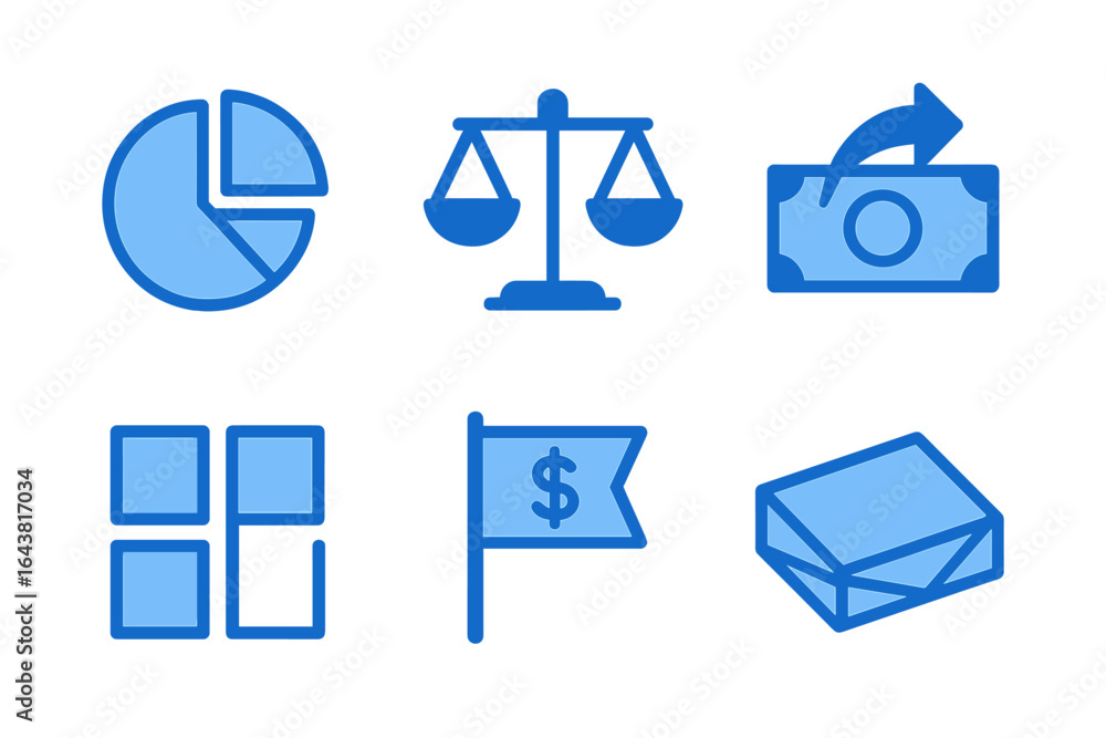 Poster financial icons representing business concepts in a clean and modern design with blue color scheme
