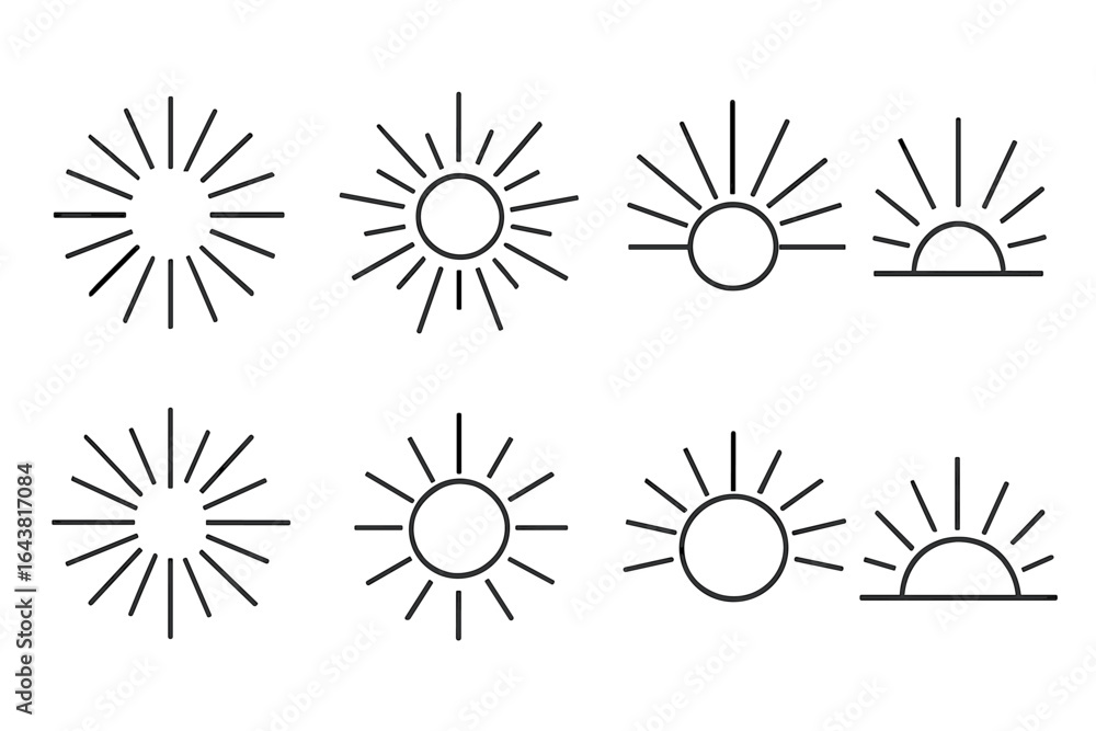 Poster sun icons representing different phases and styles in graphic design for digital projects