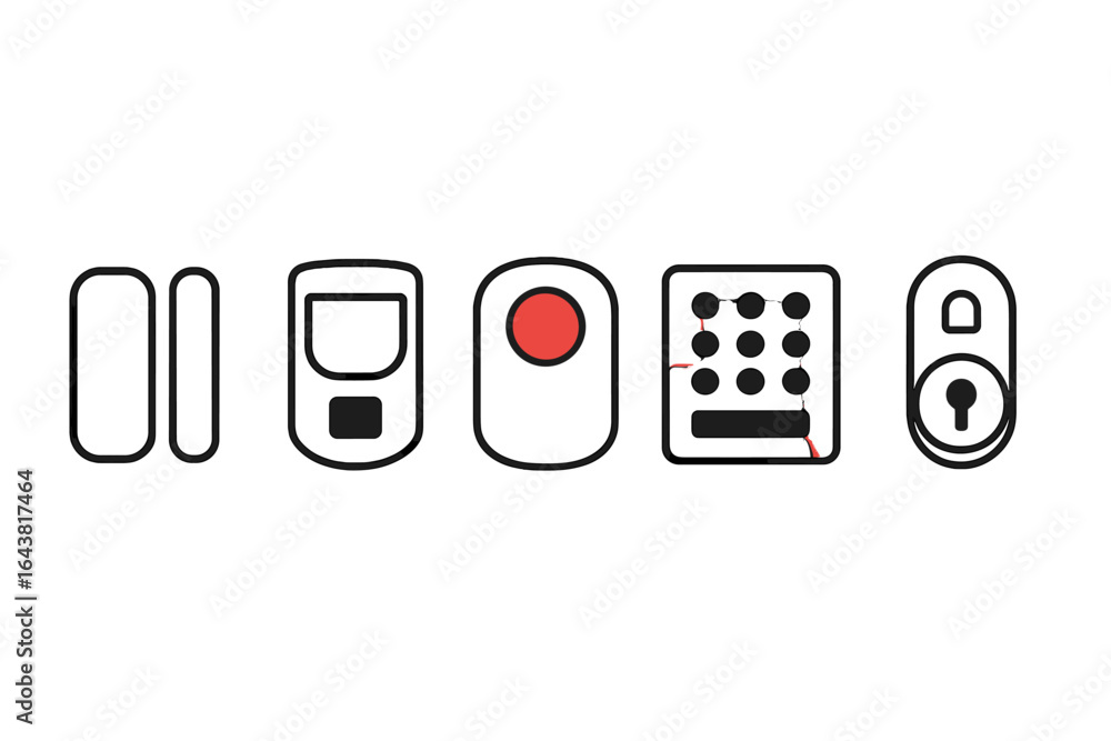 Poster icons depicting various types of locks and security mechanisms in a minimalistic design style